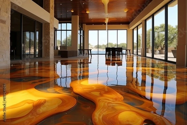 Fototapeta Not at all an ordinary epoxy floor that attracts all the attention in the apartment. It gives your home an amazing luxury that everyone will envy. Generative AI Technology 