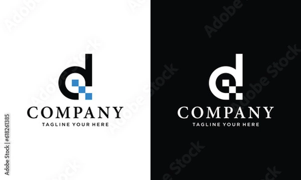 Fototapeta Abstract Initial Letter D technology Logo.on a black and white background.