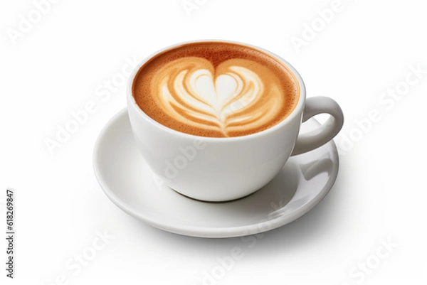 Fototapeta Latte with Heart Design - Clipping Path Included - Created with Generative AI Tools