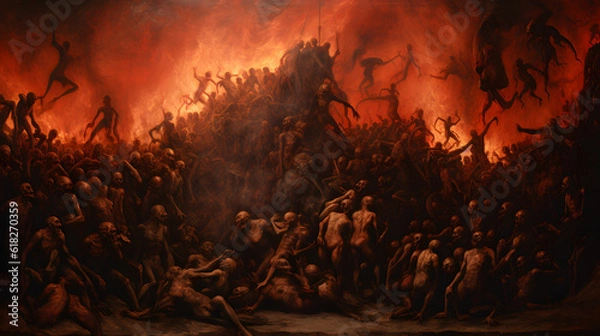 Obraz Hell: Visions from the Depths: Captivating Renaissance-Inspired Ancient Style Painting of Hell, Inferno