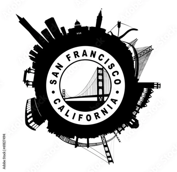 Obraz Okrągła sylwetka symbolu pieczęci San Francisco Skyline