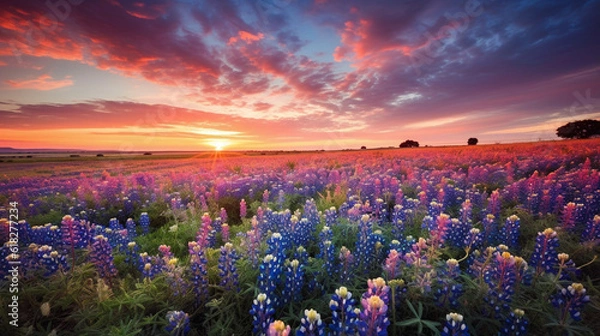 Obraz A vibrant field of wildflowers stretches as far as the eye can see, their vibrant colors dancing in the gentle breeze, painting the landscape with a kaleidoscope of hues. Generative AI