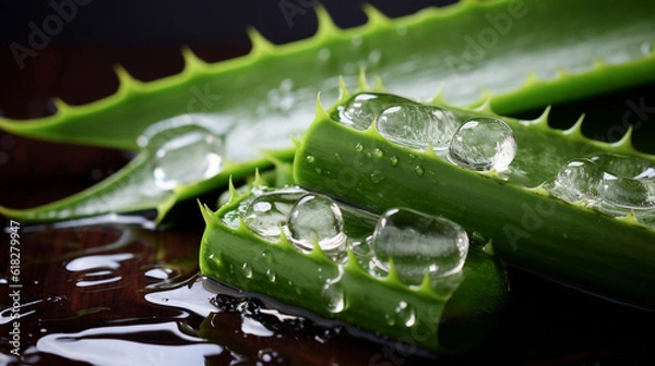 Fototapeta Aloe Vera is an extremely beneficial botanical remedy for treating skin conditions and is widely utilized in spas for its skincare properties. This herb, found in its natural state Generative AI