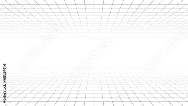 Fototapeta Futurystyczna siatka w projekcji perspektywicznej. Geometryczna siatka i siatka w stylu futurystycznym. Streszczenie krajobrazu szkieletowego w widoku perspektywicznym. Wektor