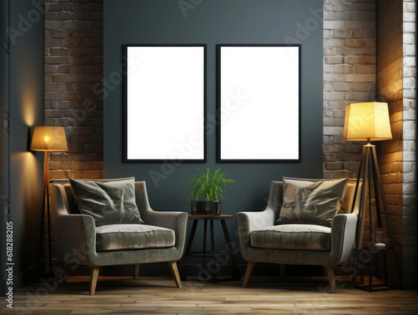 Fototapeta Mock Up poster in home interior with Armchair , Mockups Design 3D, High-quality Mockups, Generative Ai
