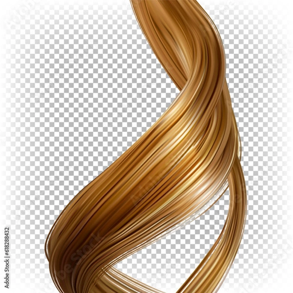 Obraz Strand of wavy female blond shiny hair isolated on transparent background. Vector realistic illustration.