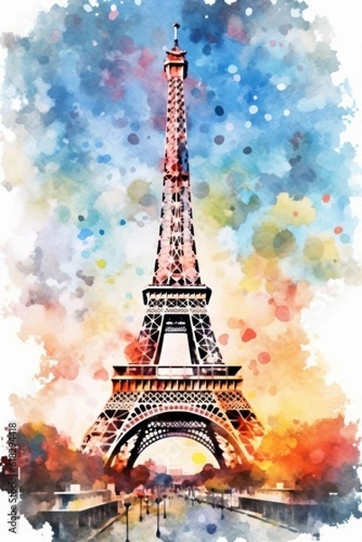 Fototapeta watercolour drawing of the Eiffel Tower. generative AI