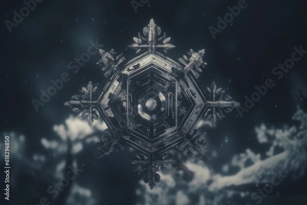 Fototapeta detailed snowflake on a black background