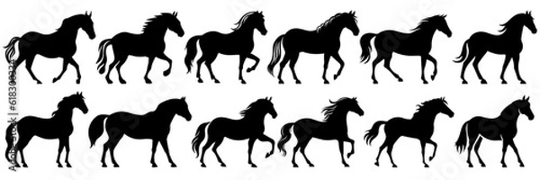 Fototapeta Horse silhouettes set, large pack of vector silhouette design, isolated white background