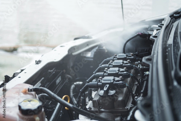 Fototapeta Man washing car engine
