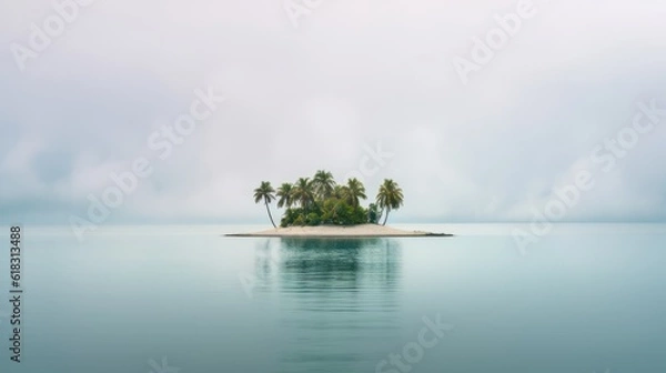 Fototapeta paradise small island, with blue and clear sea, reflections in the sea, tranquility and peace, vacations of enjoyment