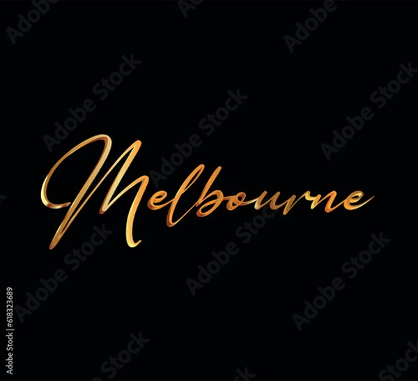 Fototapeta decorative 3d gold melbourne text on black background