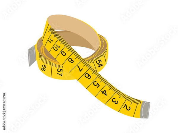 Fototapeta Tailor's tape measure. Flat illustration of sewing tool of dressmaker isolated on white background. Tailor measuring tape, item for tailoring, needlework. Vector illustration