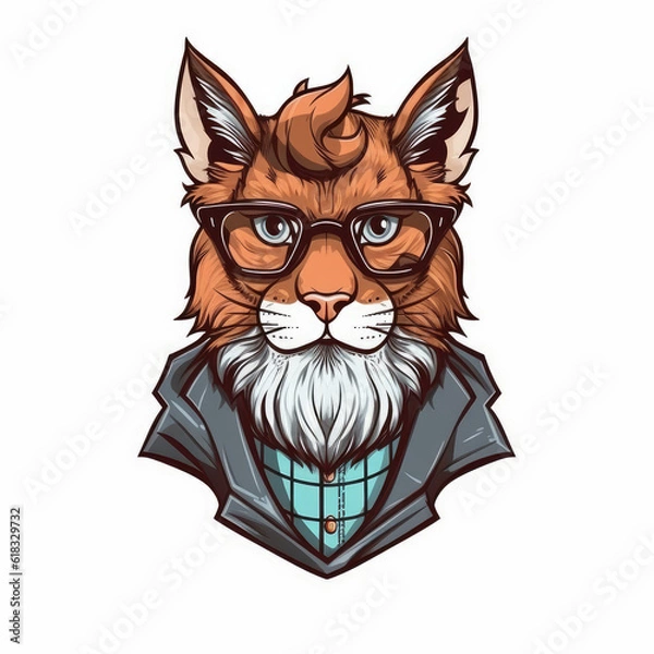 Fototapeta Hipster Lynx Animal With Eyeglasses Hand Drawn Style
