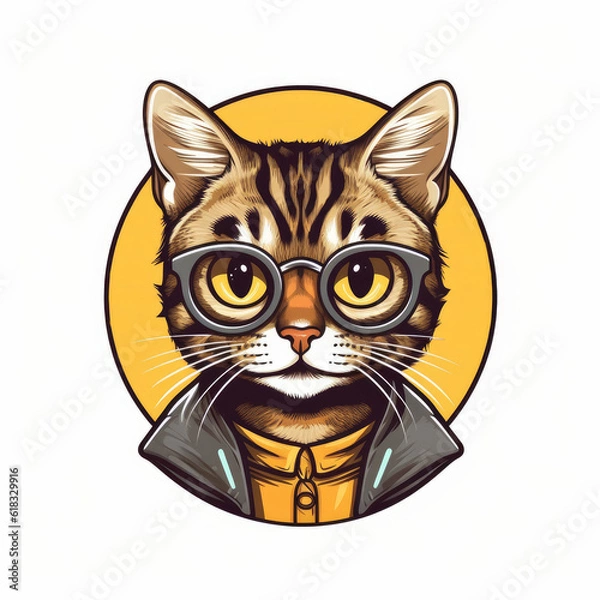 Fototapeta Hipster Tabby Cat Mascot Icon Design Hand Drawn