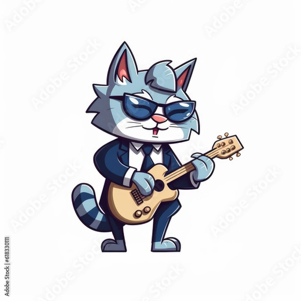 Fototapeta Mascot Sunglasses Cat Play Music In 2D Style
