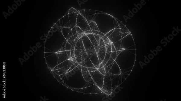 Fototapeta Flowing orbital polygonal sphere shape HUD, FUI element. Plexus style connecting lines and dots.