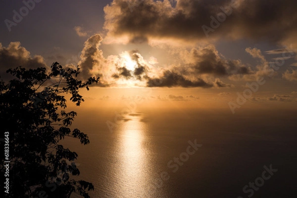 Obraz Sunset over the sea, view from the mountain