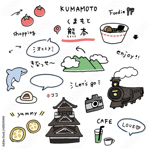 Obraz 熊本の手描きのアイコンセット