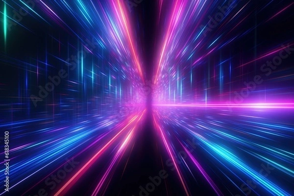 Fototapeta abstract futuristic background with pink blue glowing neon moving high speed wave lines and bokeh lights. Data transfer concept Fantastic wallpaper