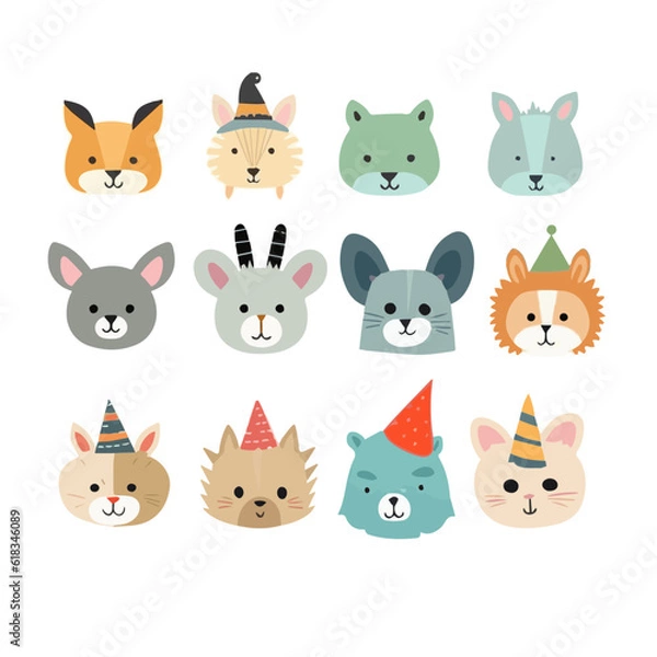 Obraz set of funny and cute face animals