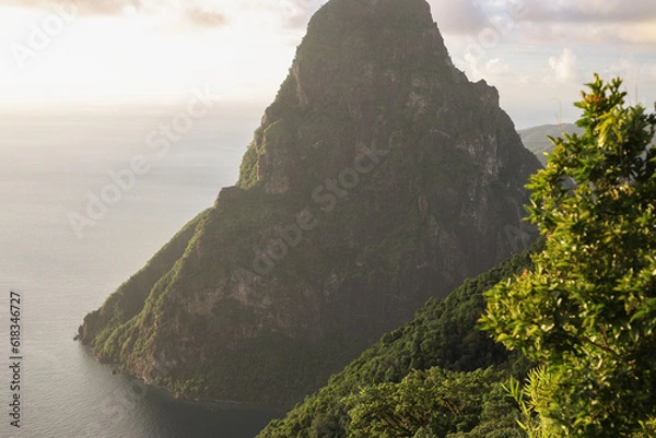 Obraz Petit Pitons at Saint Lucia, view from the Tet Paul Natural Trail