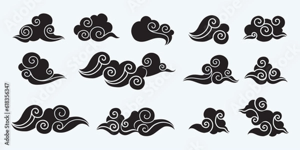 Fototapeta Traditional clouds ornament set in Chinese style vector illustration. Isolated on white background.