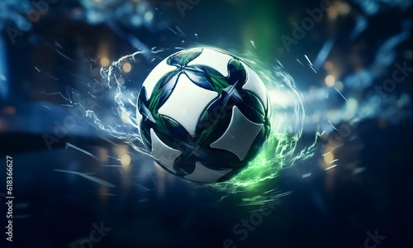 Obraz A striking illuminated  football soccer ball adorned in the green of Saudia Arabia which has a growing league that has attracted top players to join.
