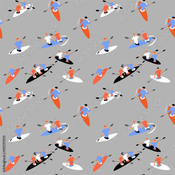 Fototapeta Seamless pattern with canoe, kayak, boats, flat modern style shirt, print, stamp, badge, tee.