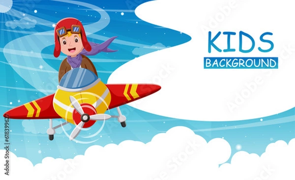 Fototapeta Kid Operating Plane. Vector illustration