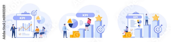 Fototapeta KPI metric, management business, target and performance, strategy, analyst, key performance indicator,Flat vector illustration banner background for website