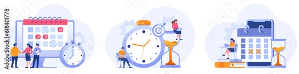 Fototapeta Schedule time management, deadline concept, planner, planning and organization, flat vector illustration banner for website