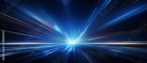 Fototapeta Vector Abstract, science, futuristic, energy technology concept. Digital image of light rays, stripes lines with blue light background