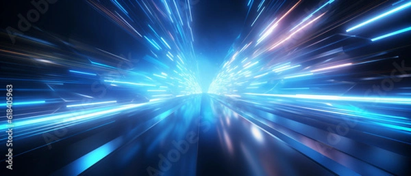 Fototapeta Vector Abstract, science, futuristic, energy technology concept. Digital image of light rays, stripes lines with blue light background