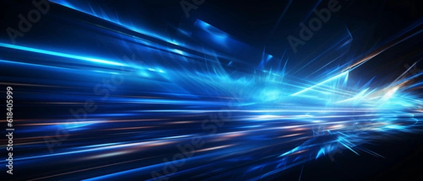 Fototapeta Vector Abstract, science, futuristic, energy technology concept. Digital image of light rays, stripes lines with blue light background