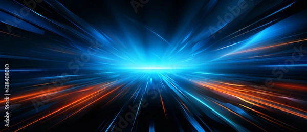 Obraz Vector Abstract, science, futuristic, energy technology concept. Digital image of light rays, stripes lines with blue light background