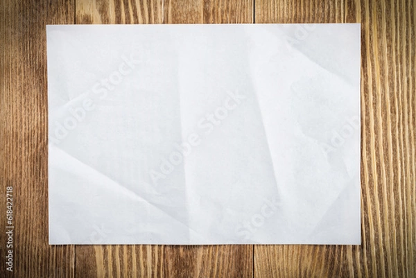 Obraz Flat lay wooden table with paper sheet