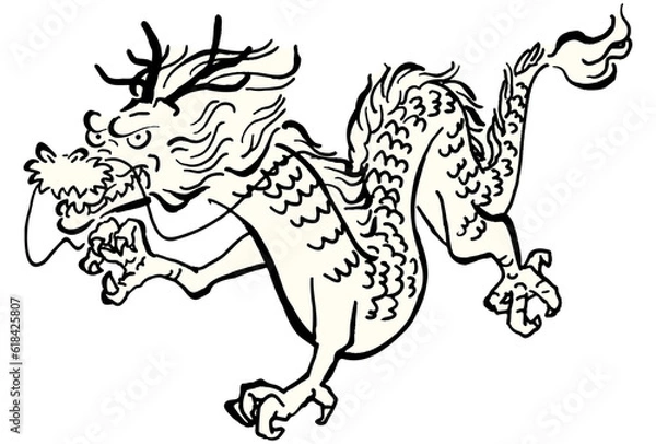 Obraz 辰年 龍のイラスト　筆タッチ 墨 ベクターイラスト