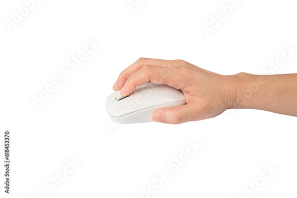 Obraz Hand click on modern computer mouse isolated on a transparent background