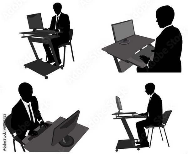Fototapeta business man working on his computer - vector