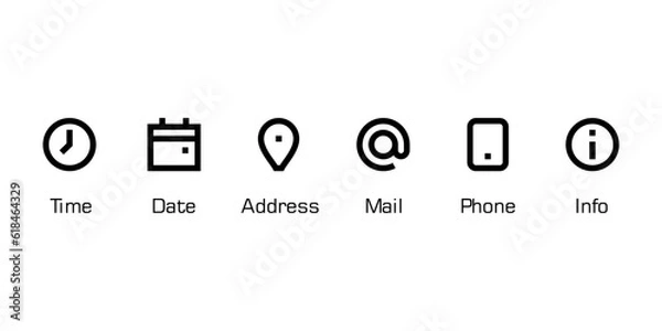 Fototapeta Time, Date, Address, Mail, Phone and Info vector line icons.