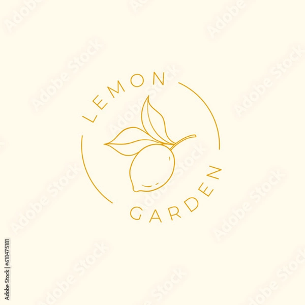 Obraz Vector yellow linear lemon illustration logo template