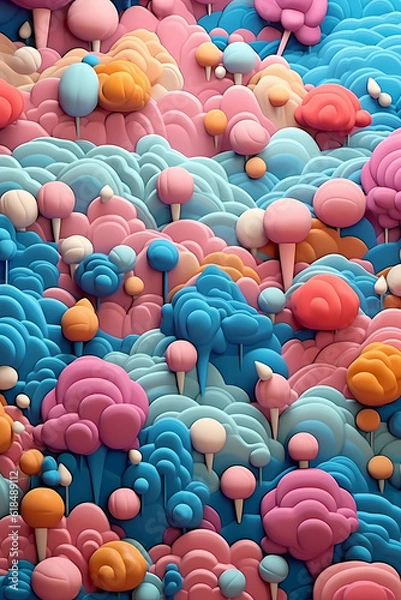 Fototapeta Plasticine rainbow clouds background. AI generation	

