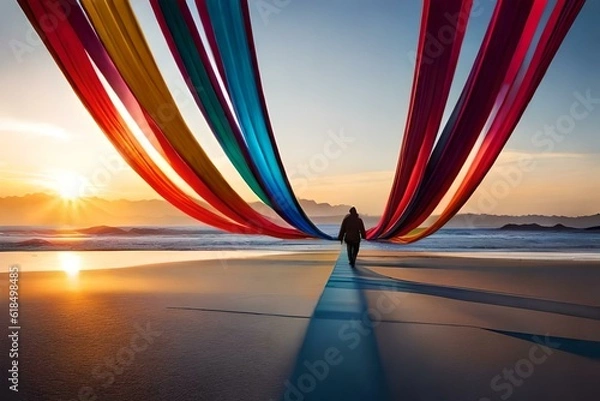 Fototapeta LGBTQ ribbon on beach 