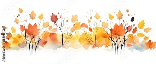 Fototapeta abstract Autumn foliage banner background, branch, twigs and berries, orange yellow color, Generative Ai