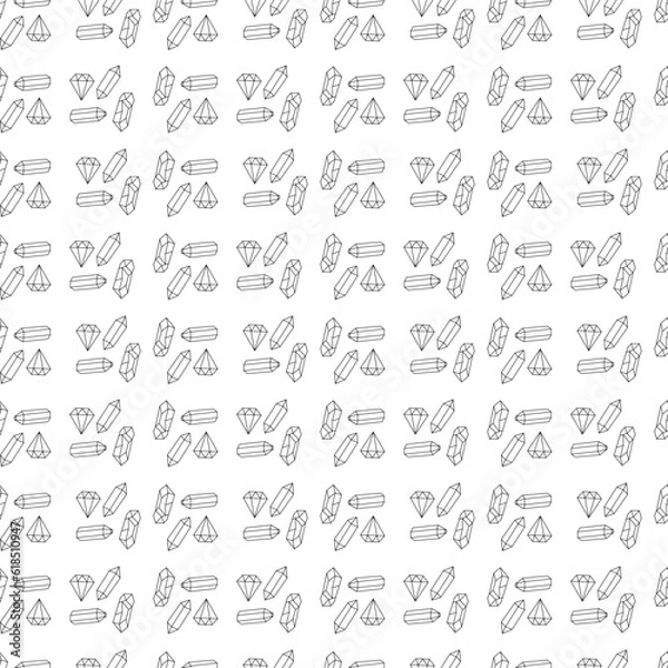 Obraz Seamless pattern with three different magic crystals. Doodle black and white vector illustration.