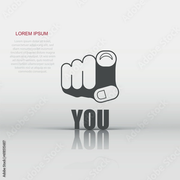 Fototapeta Finger point icon in flat style. Hand gesture vector illustration on white isolated background. You forward business concept.