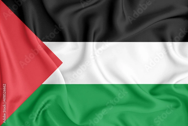 Fototapeta Palestine flag waving with the wind, 3D illustration rendring. Design with satin fabric. to be used for educational purposes or for illustrations of videos or vlogs.