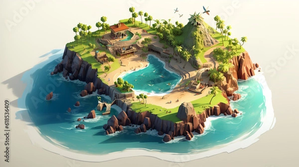 Fototapeta view of the island tropical resort ai gen isometric render