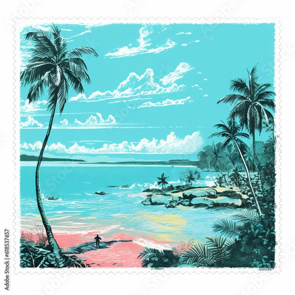 Fototapeta beach with palm trees art gen ai